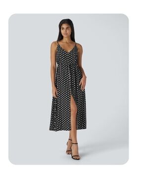 HALARA Black and White Polka Midi Dress
